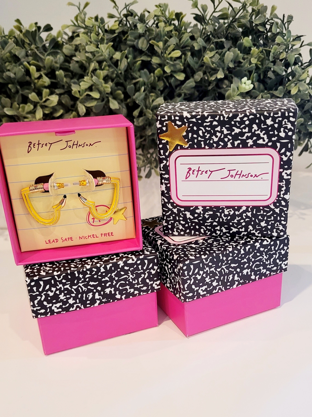 Betsey Johnson Yellow Pencil Heart Hoop Earrings